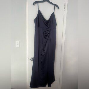 Dessy Group CowlNeck Draped Wrap Maxi Dress with Front Slit in Midnight Navy